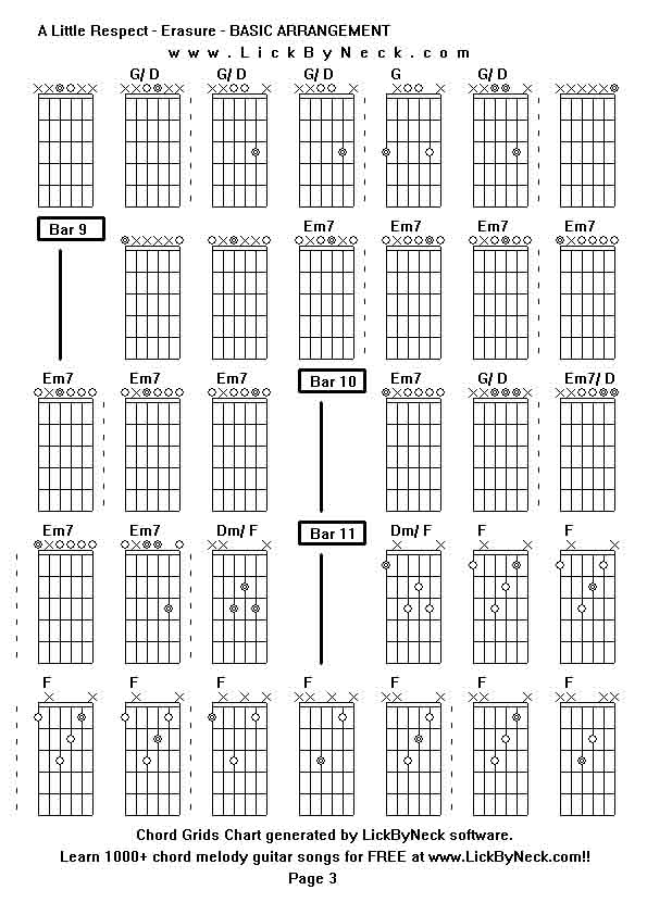 Chord Grids Chart of chord melody fingerstyle guitar song-A Little Respect - Erasure - BASIC ARRANGEMENT,generated by LickByNeck software.